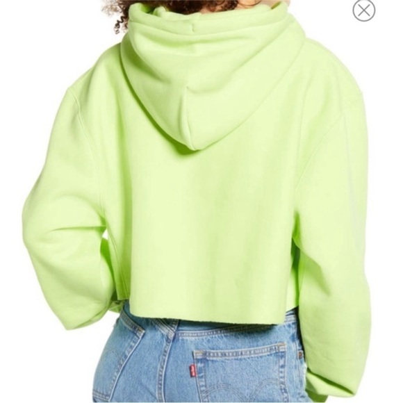 Champion Lime Neon Green Reverse Weave Cropped fleece Hoodie Heavyweight Small - Picture 2 of 16